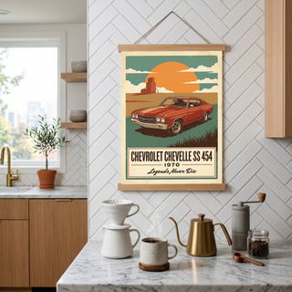 Chevrolet Chevelle SS 454 1970 V8 Sunset Silo Poster — Vintage Muscle Heartland Print