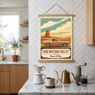 Ford Mustang Bullitt 1968 V2 Poster — Vintage Muscle Country Silo Print
