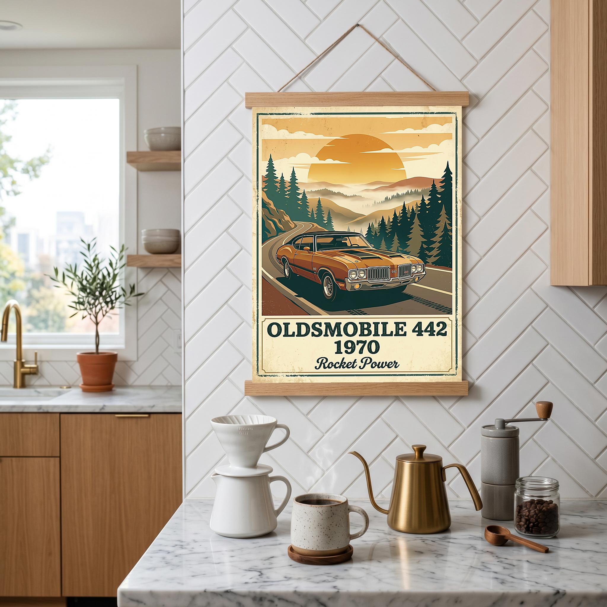 Oldsmobile 442 1970 Poster — Vintage Muscle Car Mountain Pine Print