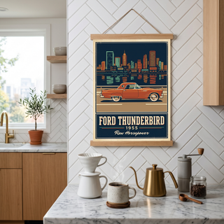 Ford Thunderbird 1955 Poster — Vintage Two-Seater Convertible City Skyline Print