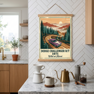 Dodge Challenger R/T 1971 V2 Poster — Vintage Muscle Misty Pine Mountain Print