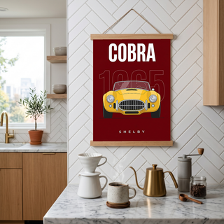 Shelby Cobra 1965 Minimalist Poster — Burgundy Roadster Line Art