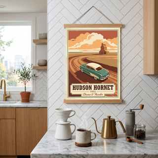 Hudson Hornet 1951 Poster — Vintage NASCAR Stock Car Prairie Print