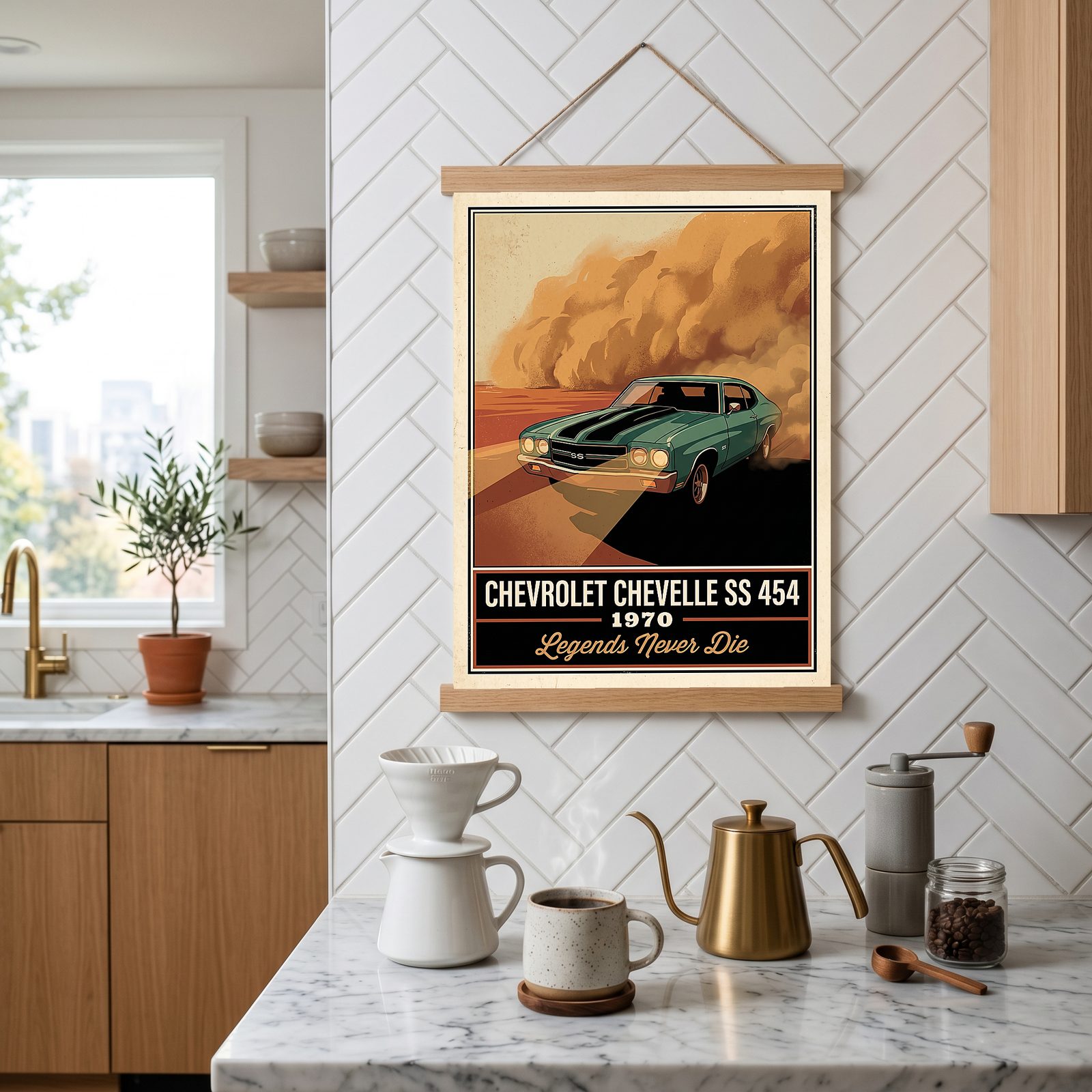 Chevrolet Chevelle SS 454 1970 V7 Dust Storm Poster — Vintage Muscle Car Action Print