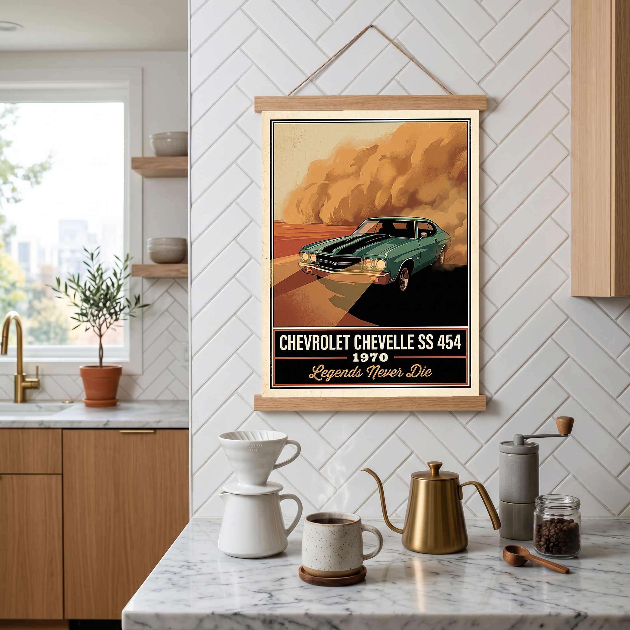 Chevrolet Chevelle SS 454 1970 V7 Dust Storm Poster — Vintage Muscle Car Action Print