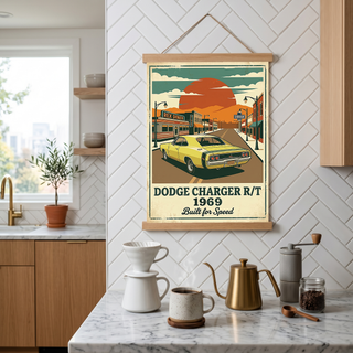 Dodge Charger R/T 1969 Yellow Edition — Vintage Muscle Diner Main Street Print