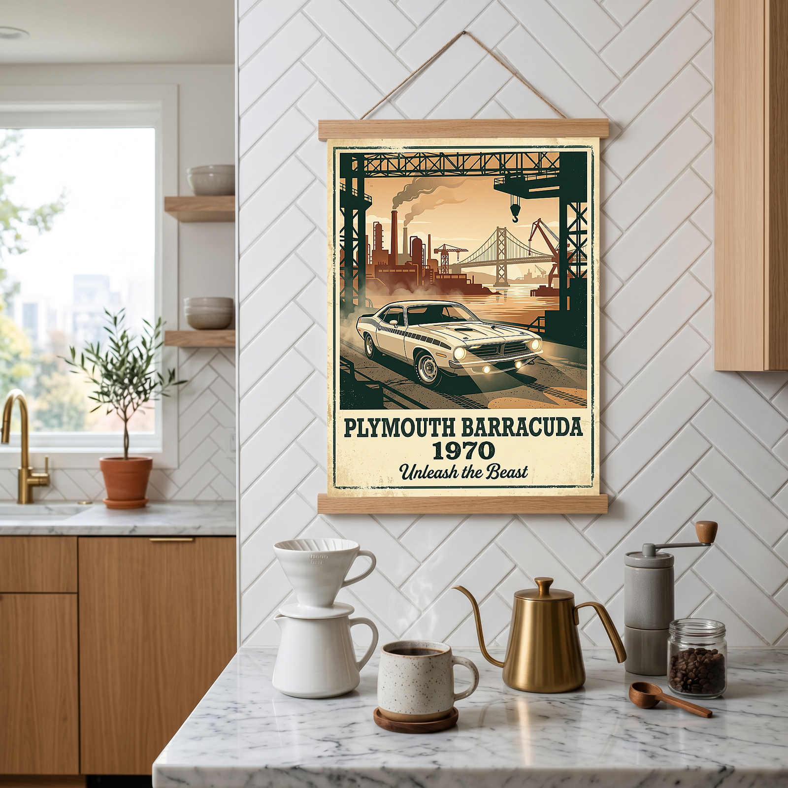 Plymouth Barracuda 1970 V2 Poster — Vintage Muscle Car Industrial Port Print