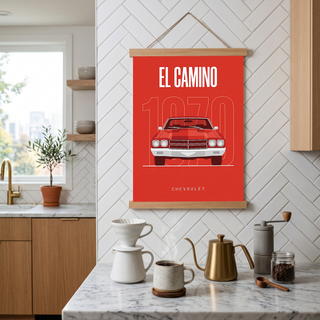 Chevrolet El Camino 1970 Minimalist Poster — Red Muscle Truck Line Art