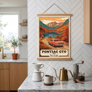 Pontiac GTO 1964 V4 Poster — Vintage Muscle Autumn Mountain Lake Print