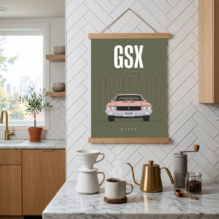 Buick GSX 1970 Minimalist Poster — Olive Sage Muscle Car Line Art