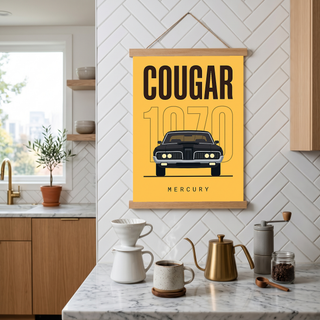 Mercury Cougar 1970 Minimalist Poster — Golden Yellow Muscle Car Line Art