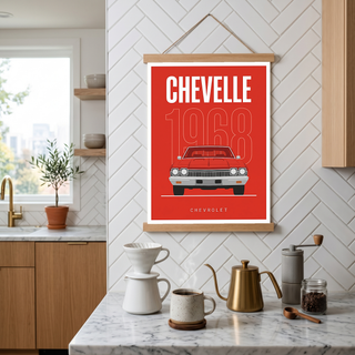 Chevrolet Chevelle 1968 Minimalist Poster — Red Muscle Car Line Art