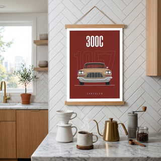 Chrysler 300C 1957 Minimalist Poster — Crimson Letter Series Line Art