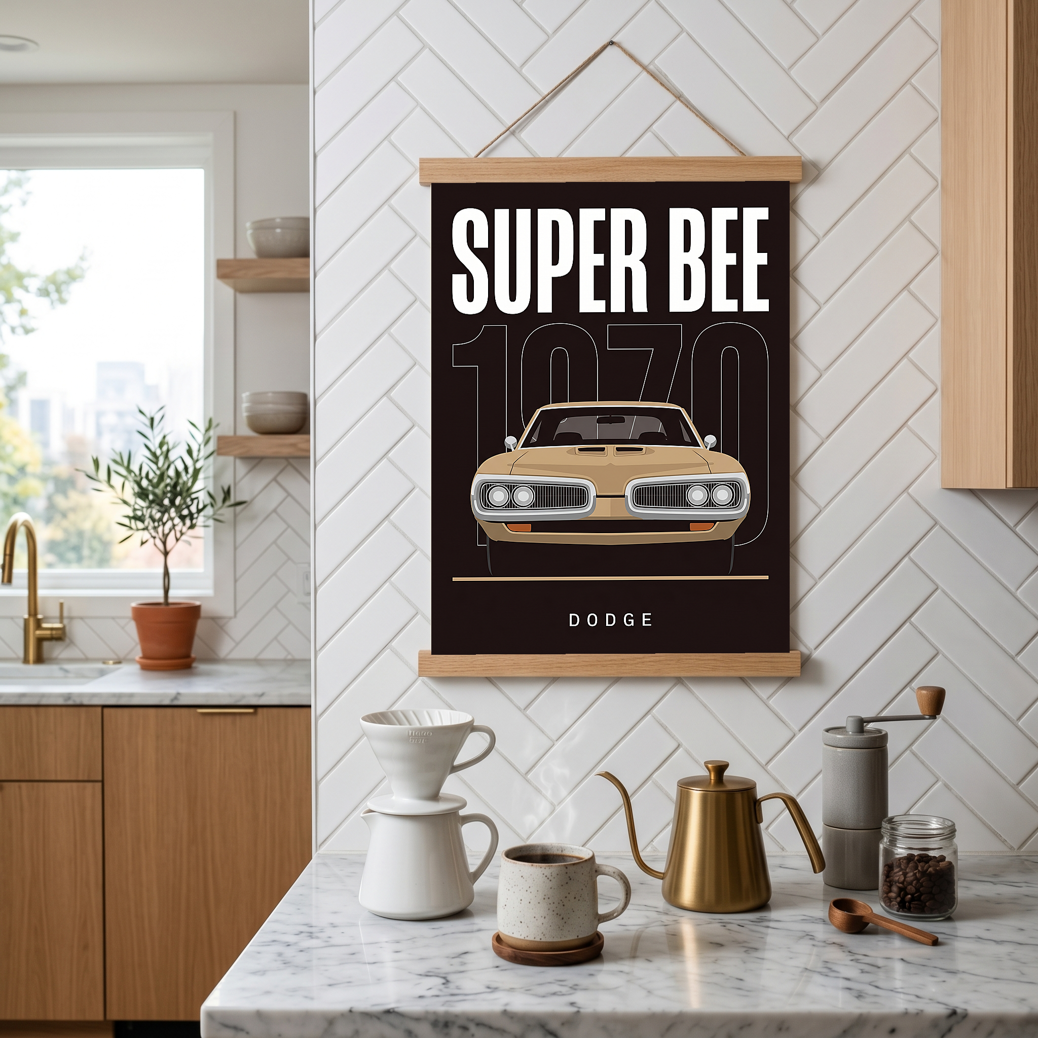 Dodge Super Bee 1970 Minimalist Poster — Black Muscle Car Line Art