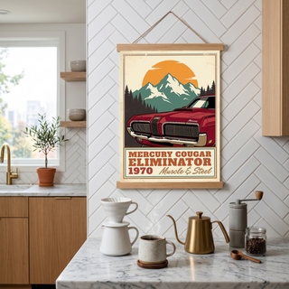 Mercury Cougar Eliminator 1970 V3 Poster — Vintage Muscle Front Grille Mountain Print