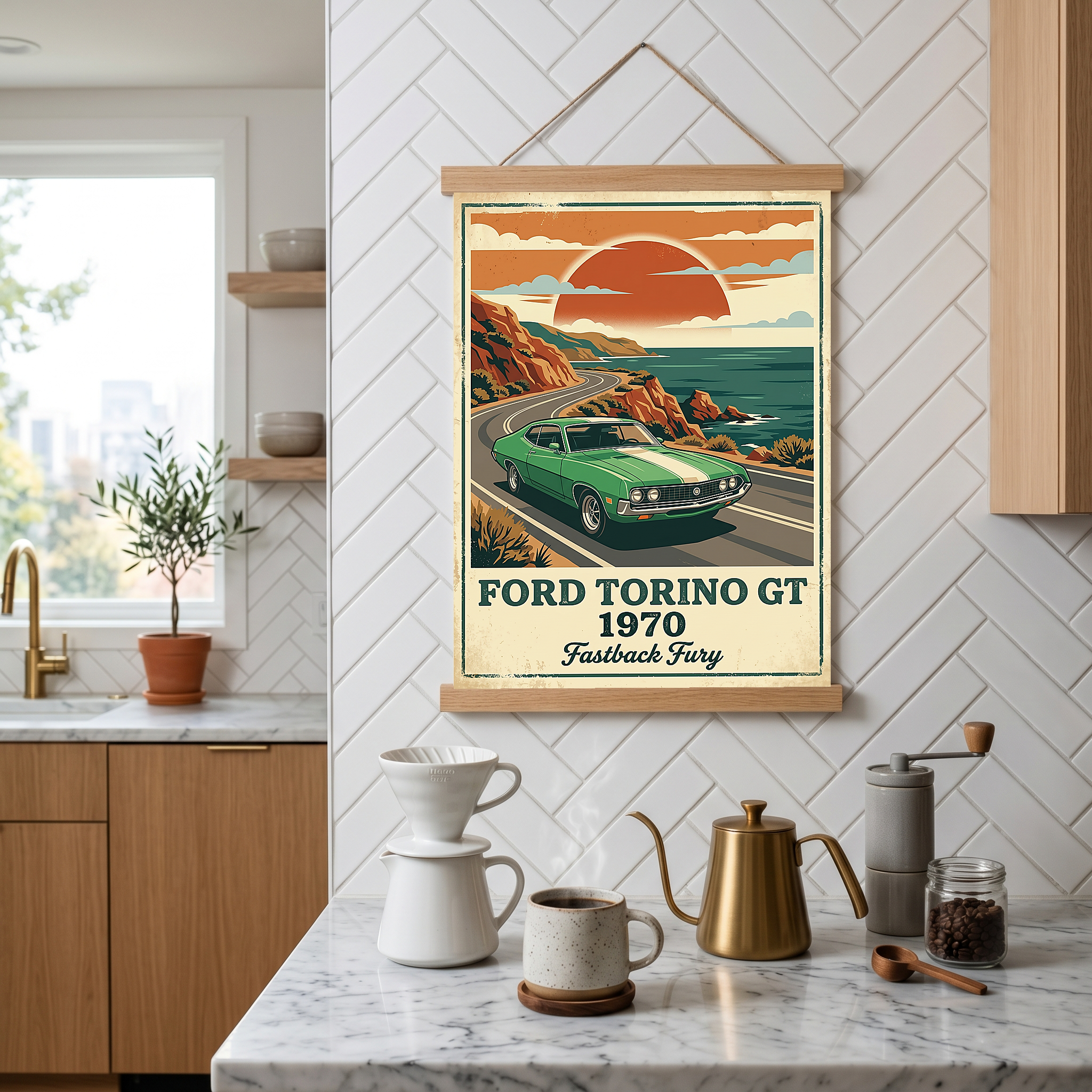 Ford Torino GT 1970 V2 Poster — Vintage Muscle Car Pacific Coast Curve Print