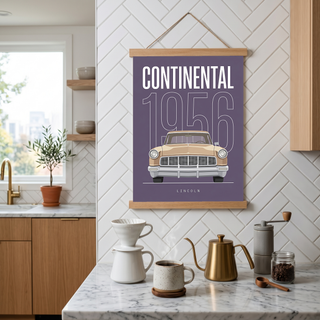 Lincoln Continental 1956 Minimalist Poster — Purple Classic Car Line Art