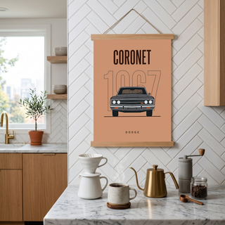 Dodge Coronet 1967 Minimalist Poster — Peach Muscle Car Line Art