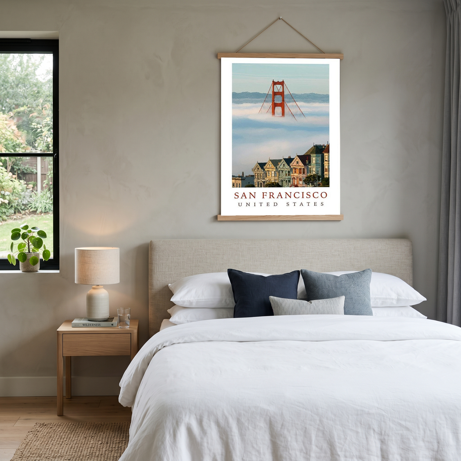 San Francisco Travel Poster — Golden Gate Bridge Painted Ladies Print