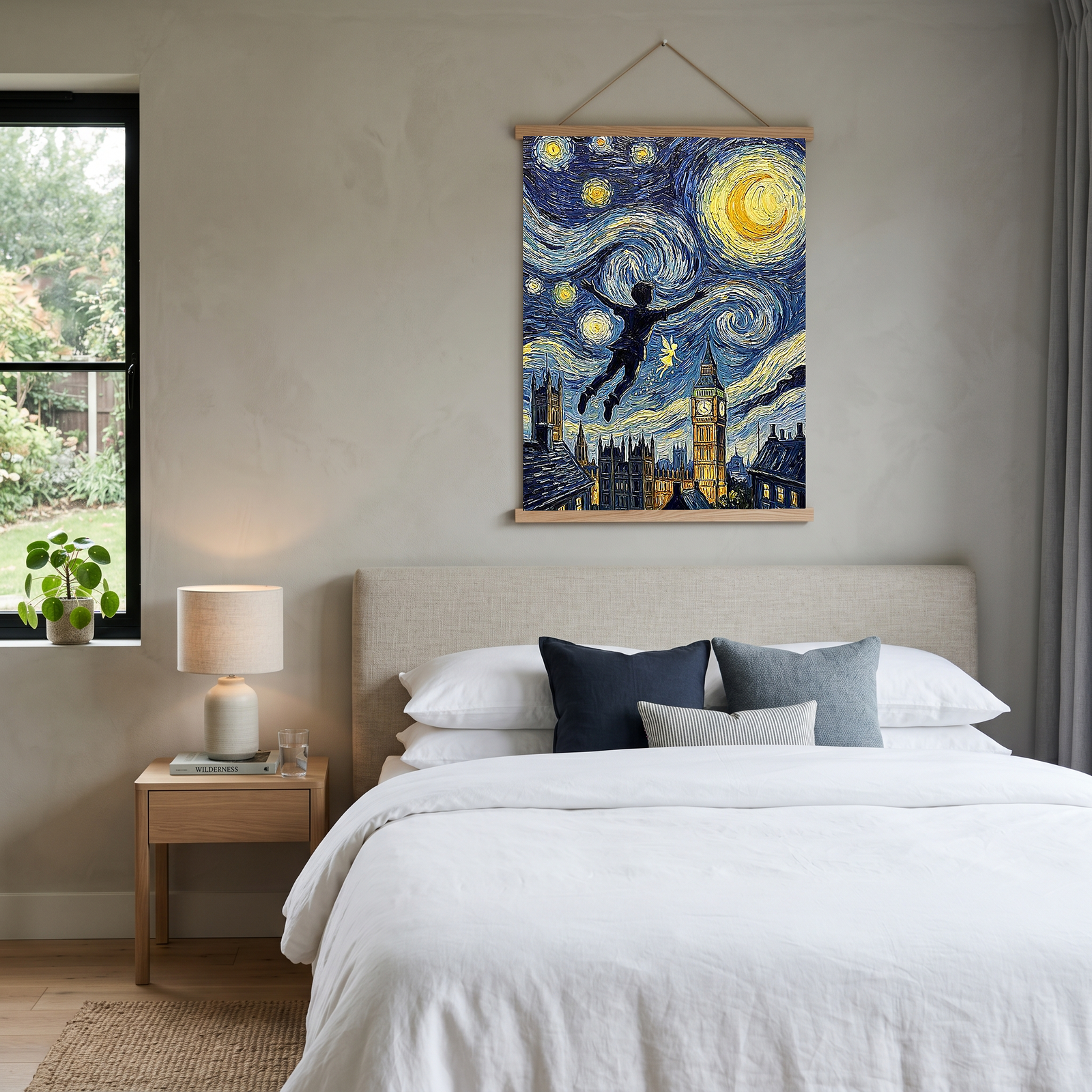 Peter Pan London Starry Night Print — Big Ben Van Gogh-Style Nursery Wall Art