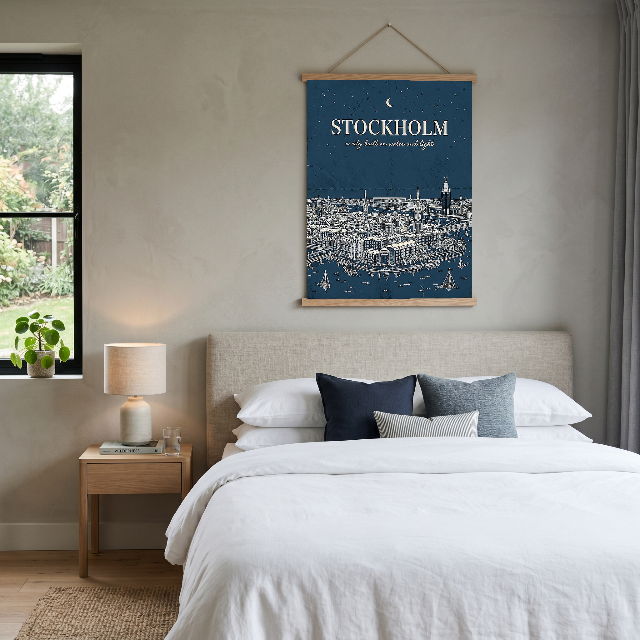 Stockholm Line Art Print — Navy Gamla Stan Old Town Skyline Wall Art