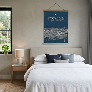 Stockholm Line Art Print — Navy Gamla Stan Old Town Skyline Wall Art