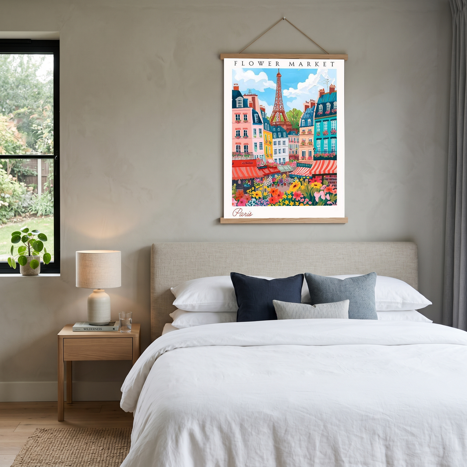 Paris Flower Market Print — Eiffel Tower Cityscape French Botanical Art