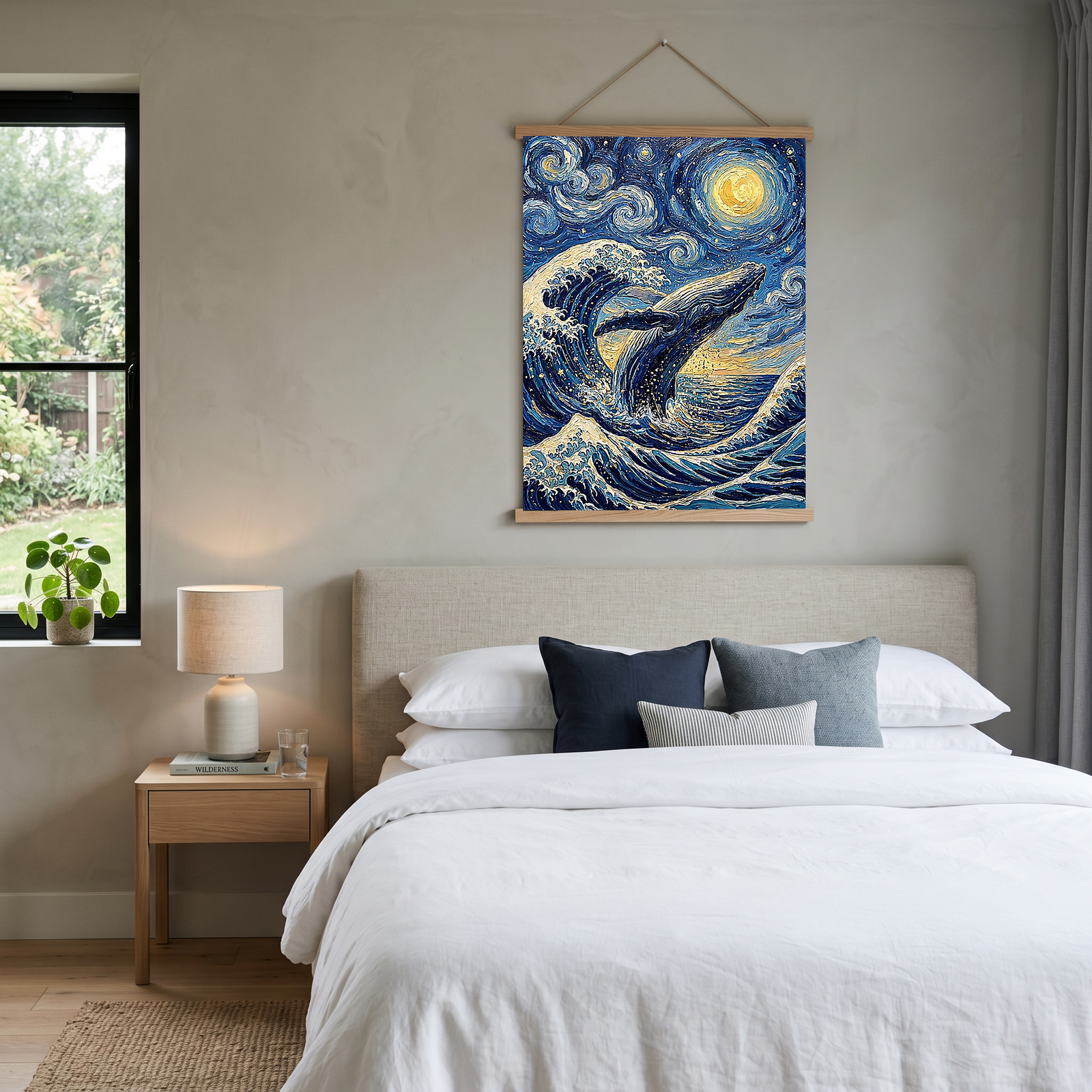 Breaching Whale Starry Night Print — Van Gogh-Style Ocean Humpback Wall Art