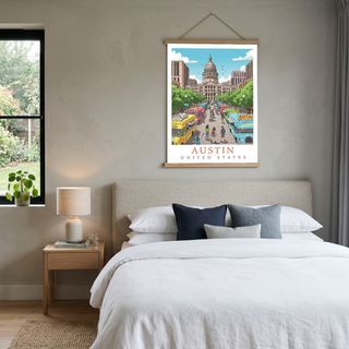 Austin Texas Travel Poster — State Capitol Food Truck Congress Print