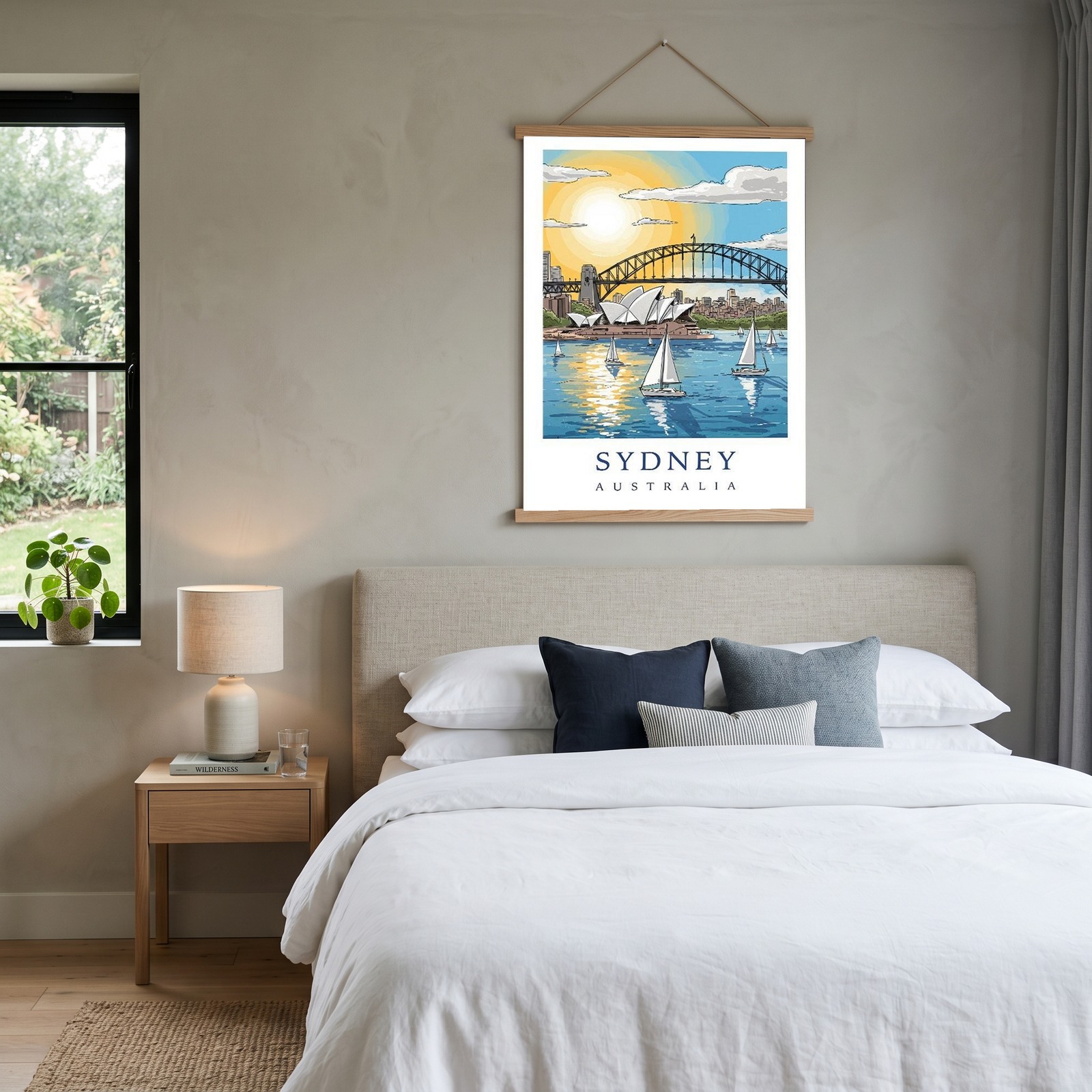 Sydney Australia Travel Poster — Opera House Harbour Bridge Sailboat Print