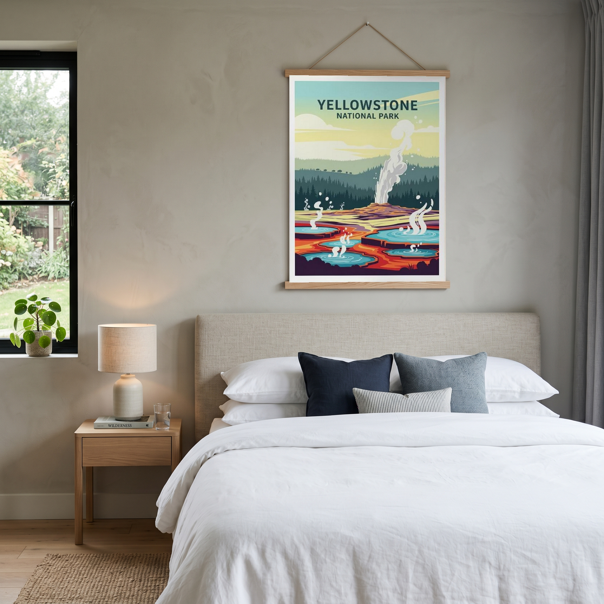 Yellowstone National Park Poster — Vintage Old Faithful Grand Prismatic Spring Print