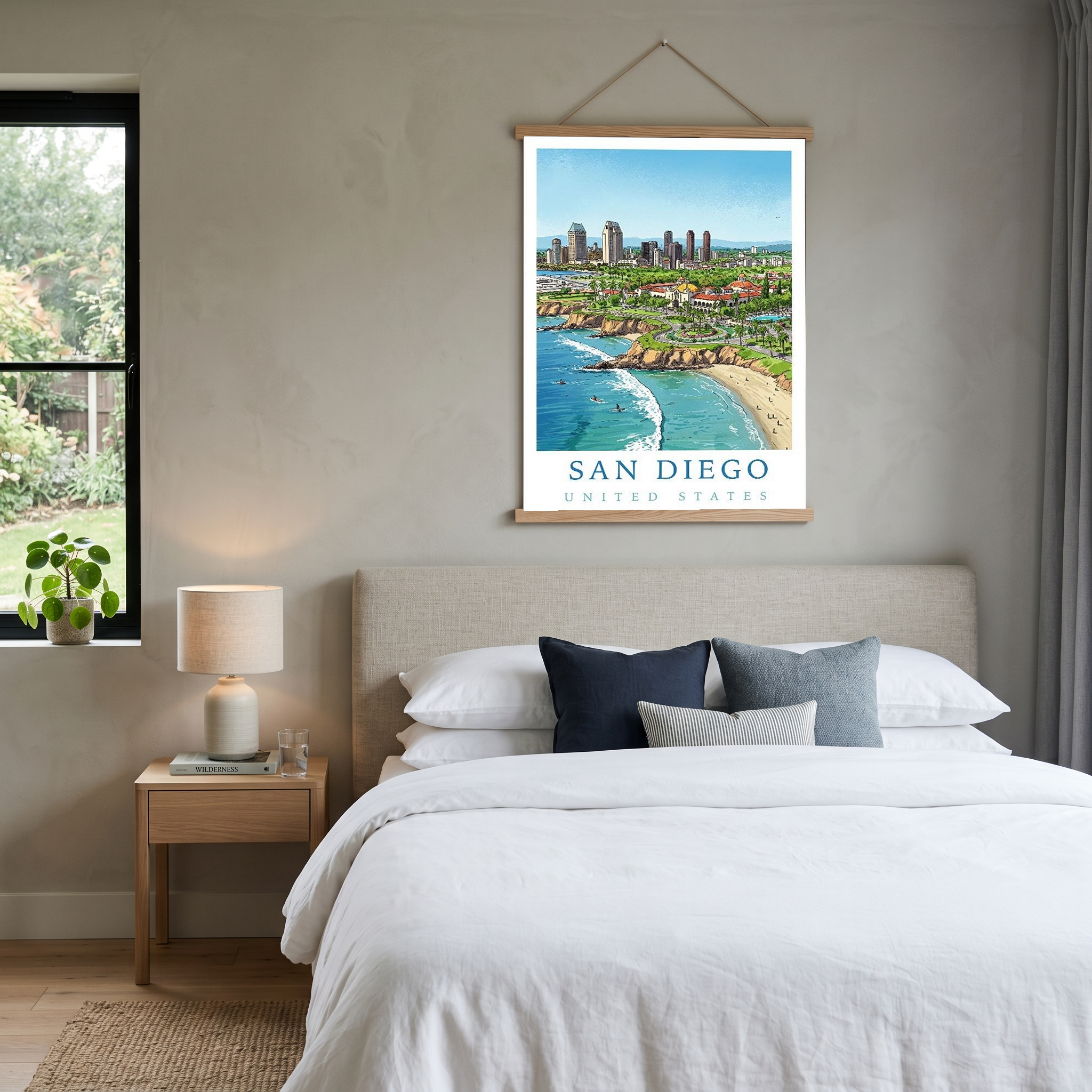San Diego Travel Poster — Coastal Skyline Cabrillo Beach Print