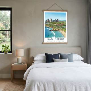 San Diego Travel Poster — Coastal Skyline Cabrillo Beach Print