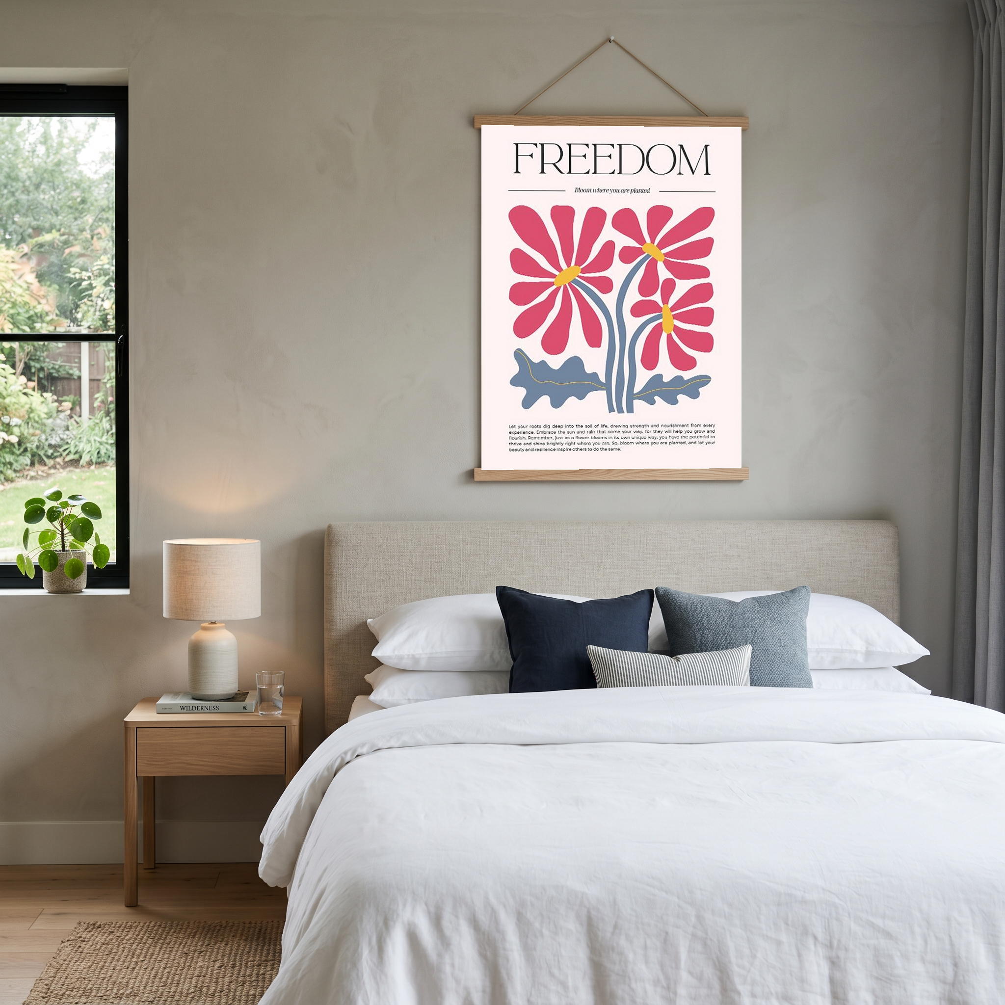 Freedom Bloom Where You Are Planted Floral Poster - Pink Daisy Wall Art Print