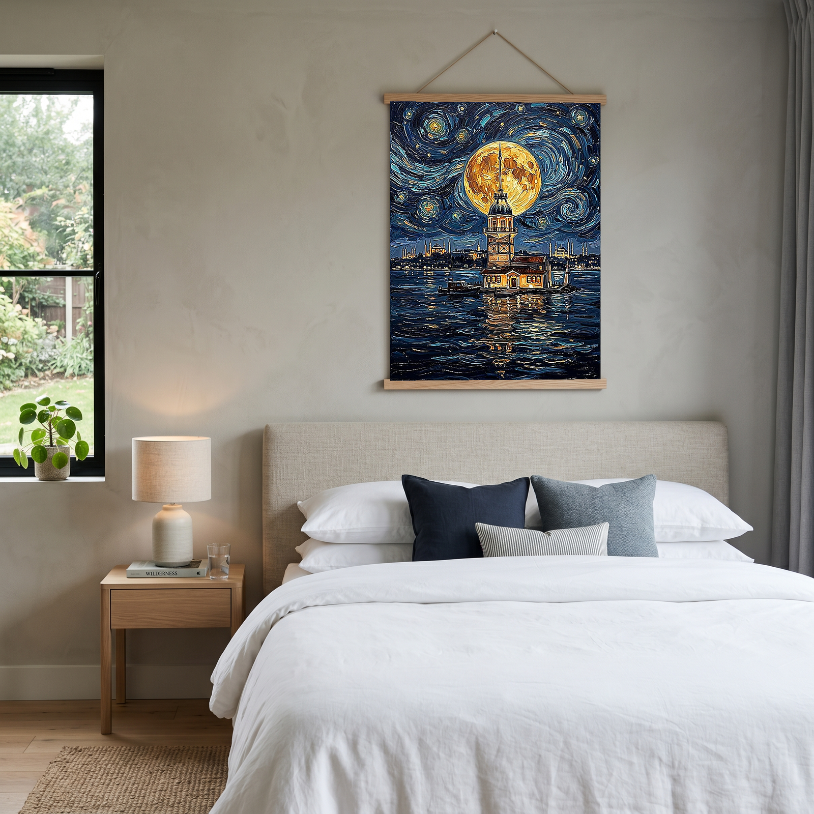 Maiden Tower Istanbul Full Moon Print — Van Gogh-Style Skyline Wall Art