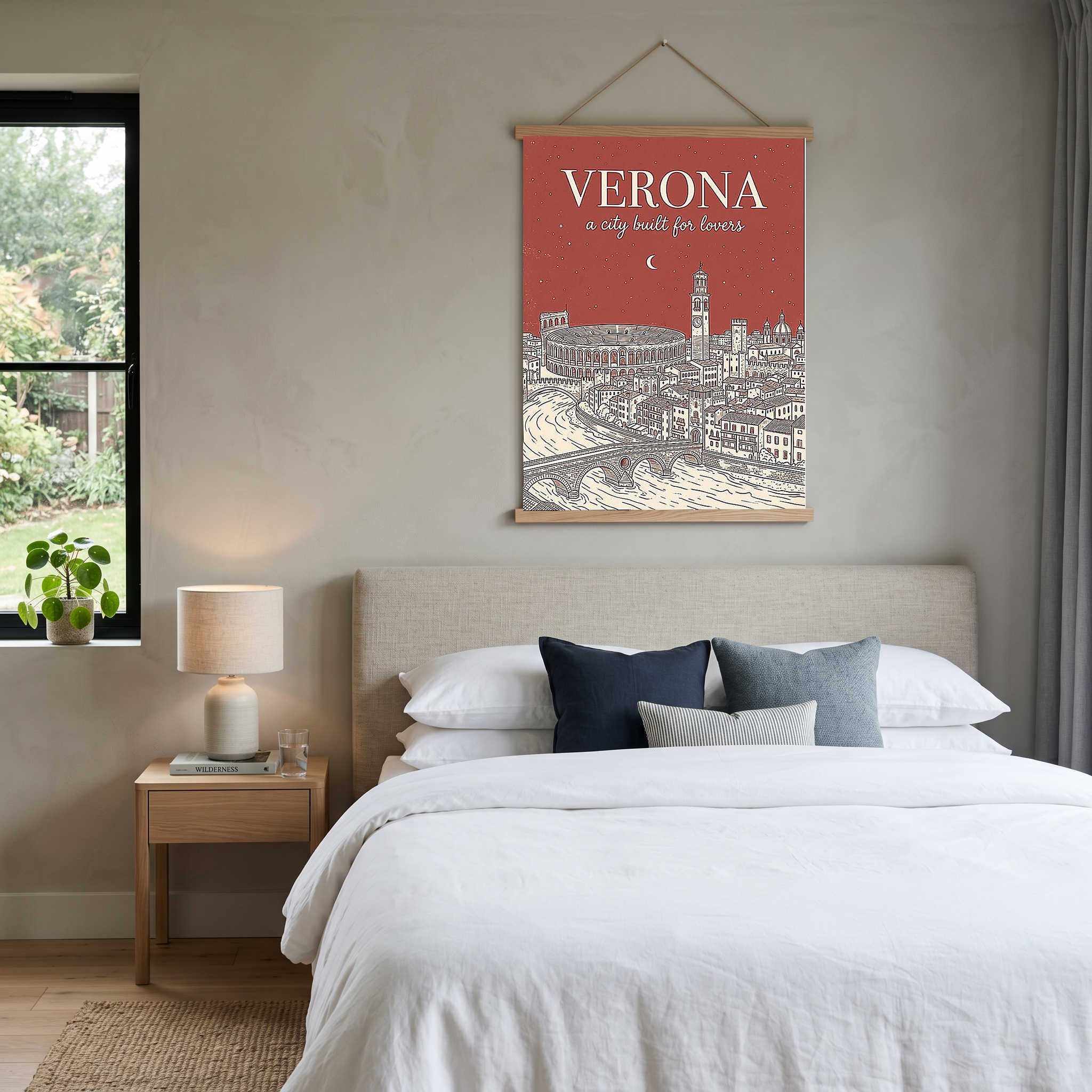 Verona Line Art Print — Rust Arena Ponte Pietra Skyline Wall Art