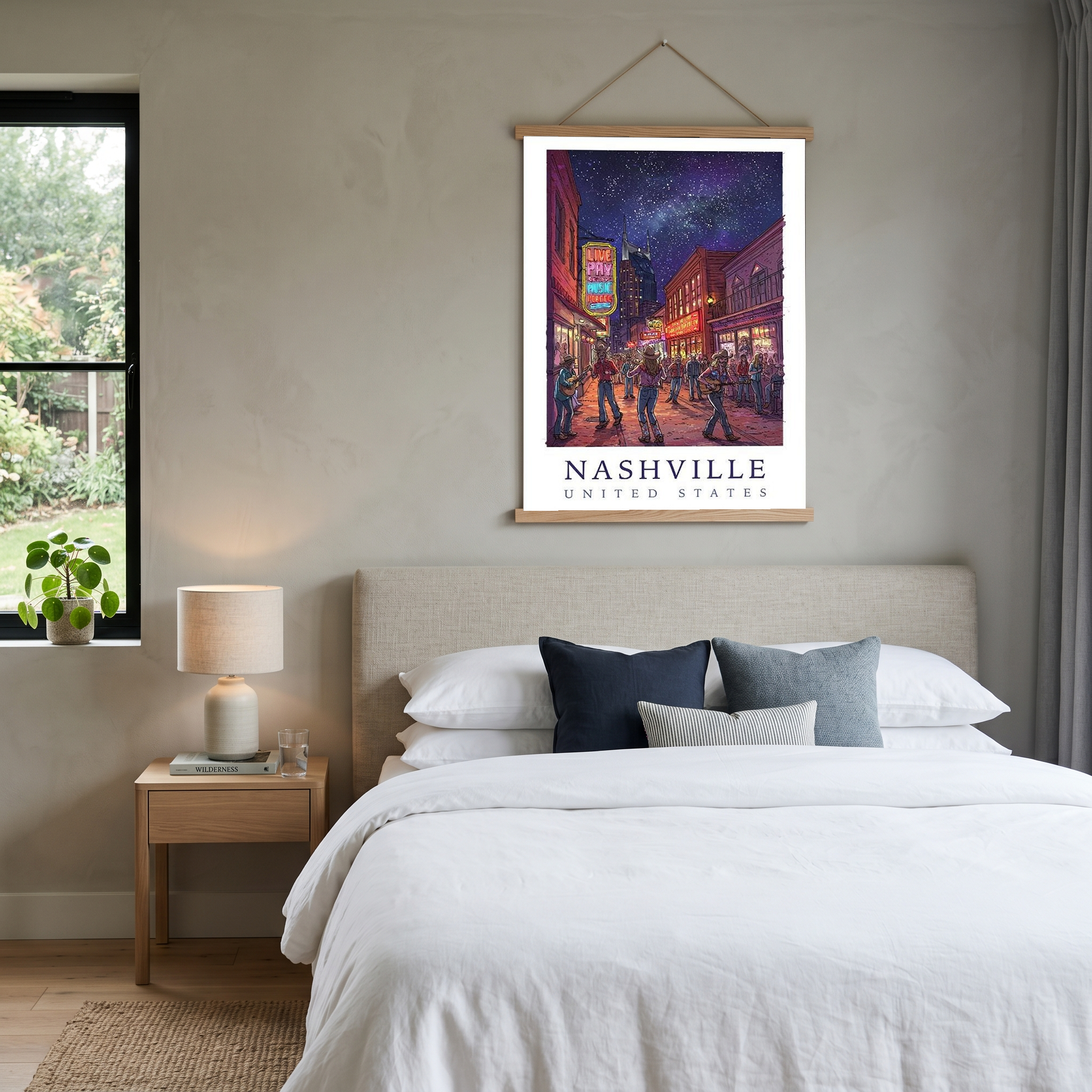 Nashville Travel Poster — Music City Broadway Honky Tonks Night Print