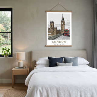 London Travel Poster — Big Ben Houses of Parliament Red Bus Print