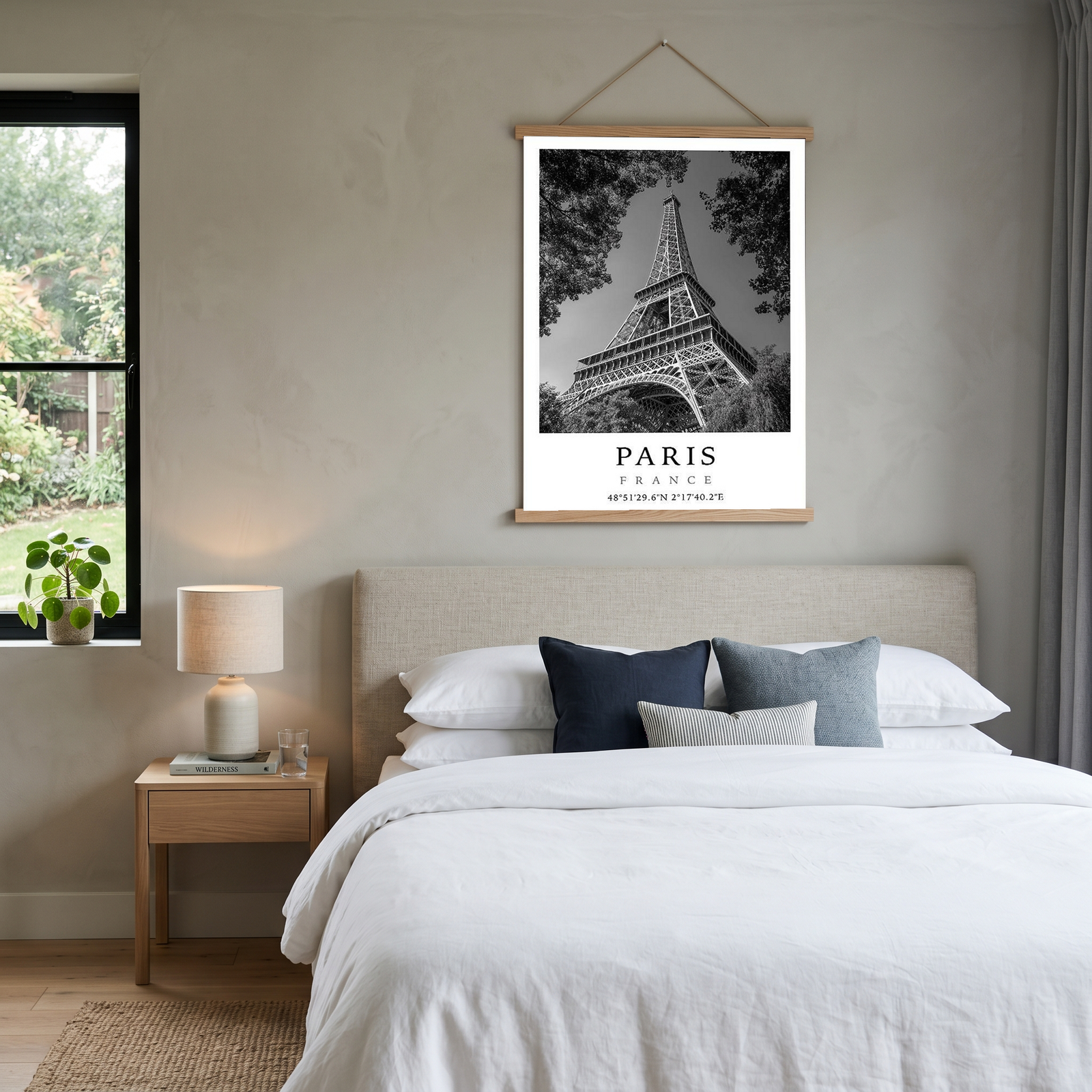 Paris Eiffel Tower Poster — Black and White France Coordinates Print