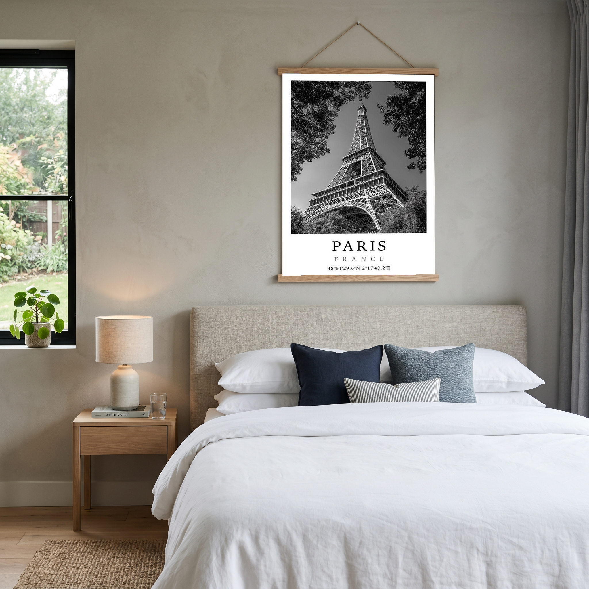 Paris Eiffel Tower Poster — Black and White France Coordinates Print