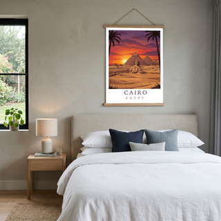 Cairo Egypt Travel Poster — Pyramids Sphinx Sunset Wall Art Print