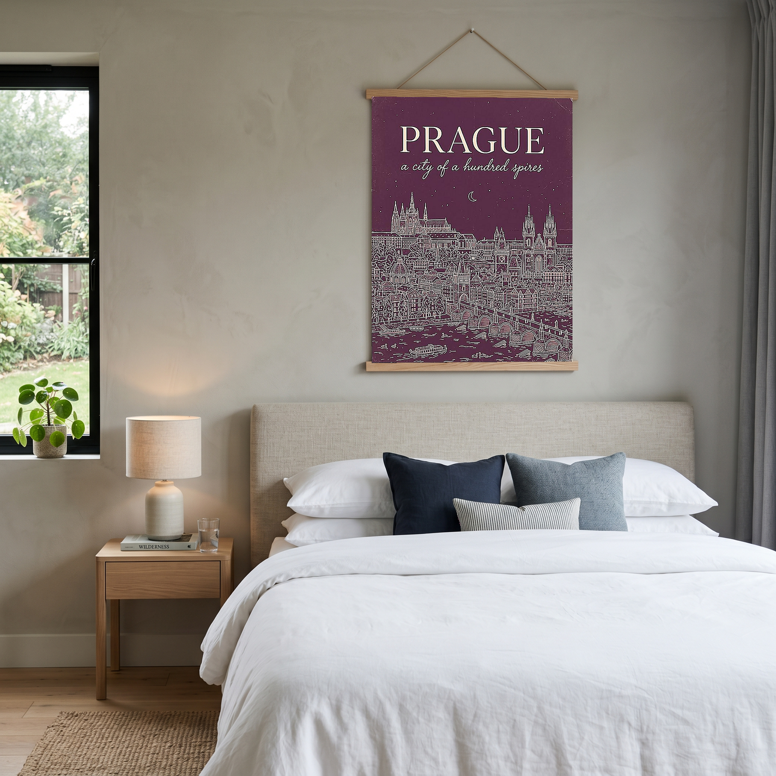 Prague Line Art Print — Plum Castle Charles Bridge Skyline Wall Art