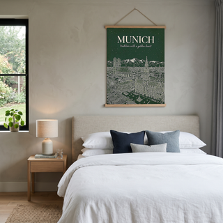 Munich Line Art Print — Forest Green Frauenkirche Marienplatz Skyline Wall Art