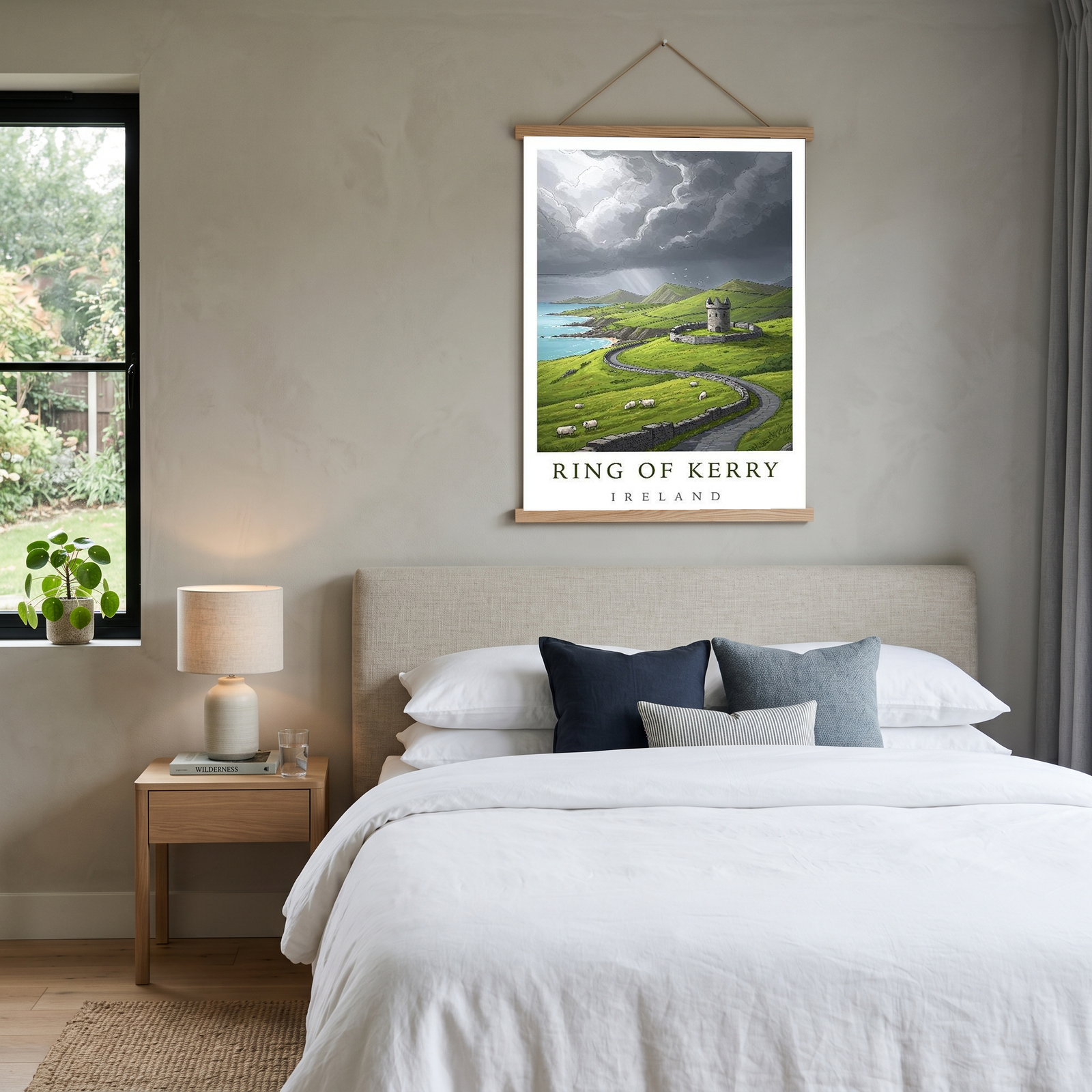 Ring of Kerry Ireland Travel Poster — Coastal Castle Sheep Stone Wall Print