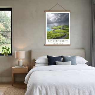 Ring of Kerry Ireland Travel Poster — Coastal Castle Sheep Stone Wall Print