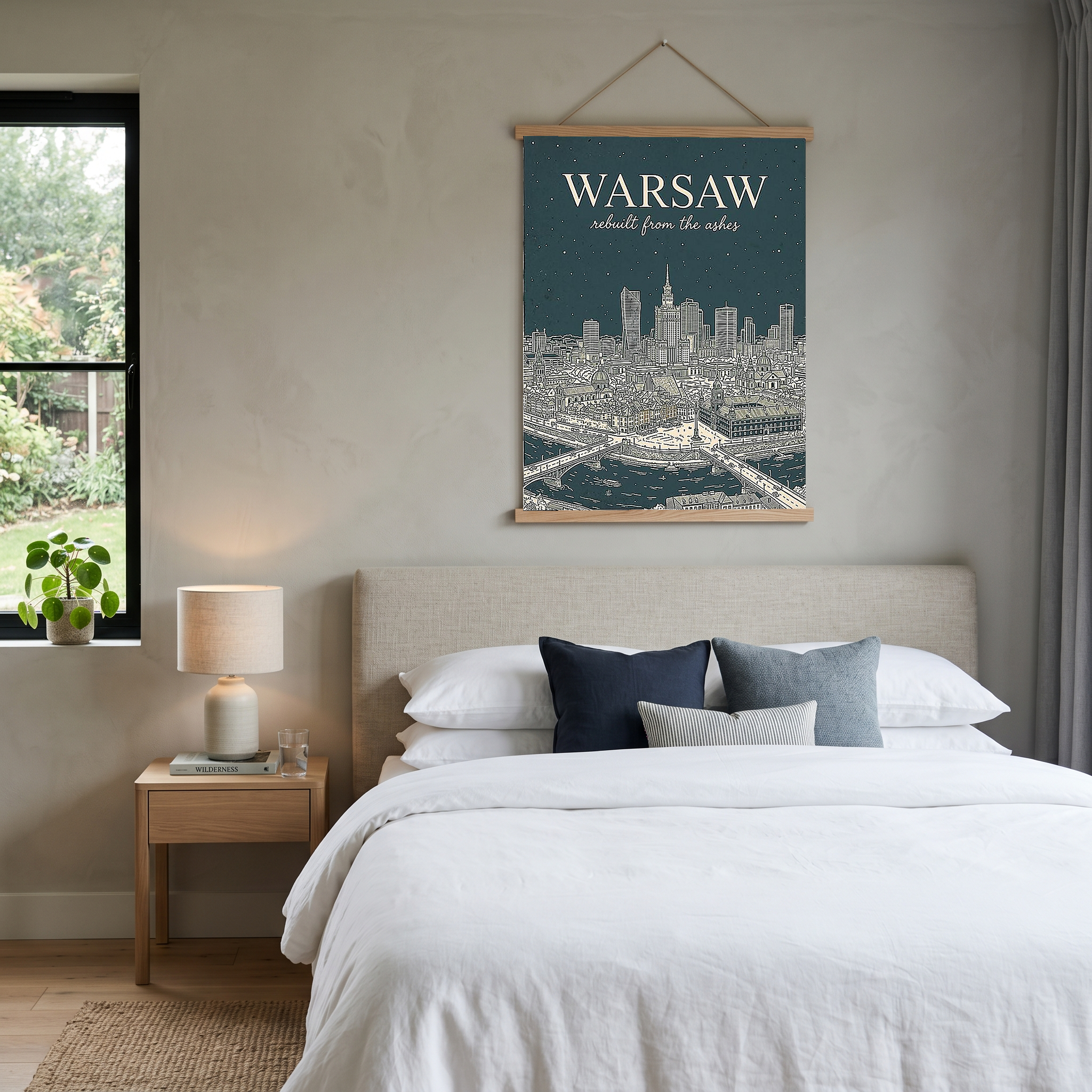 Warsaw Line Art Print — Slate Old Town Palace of Culture Skyline Wall Art