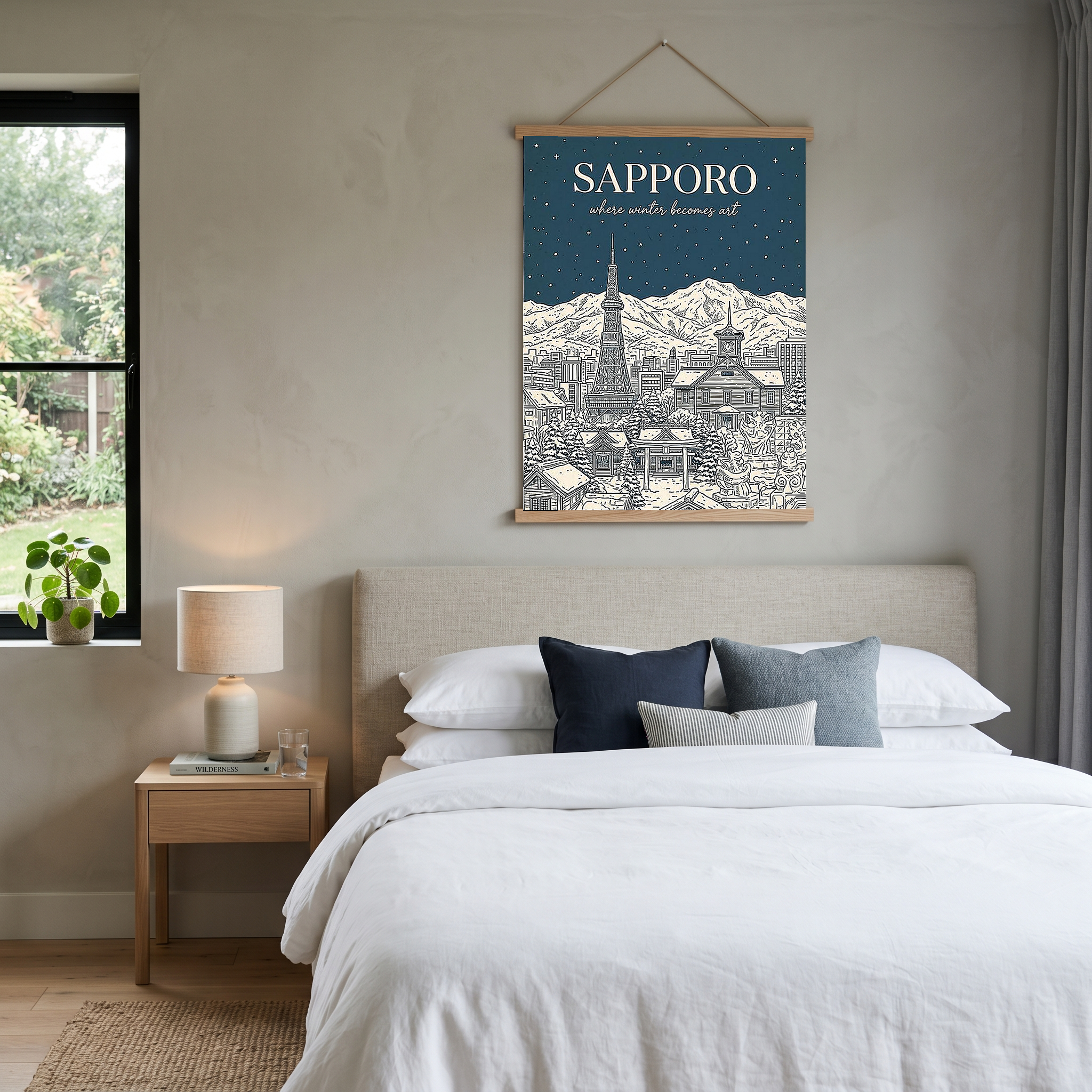 Sapporo Line Art Print — Steel Blue Snow Festival TV Tower Wall Art