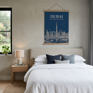 Dubai Line Art Print — Navy Burj Khalifa Skyline Wall Art