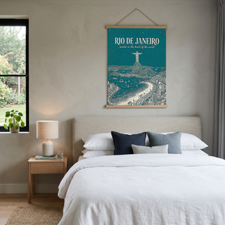 Rio de Janeiro Line Art Print — Teal Christ the Redeemer Copacabana Wall Art