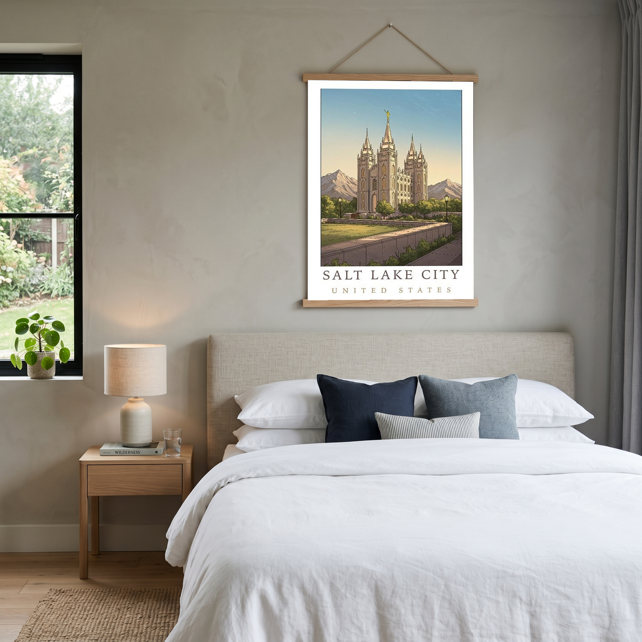 Salt Lake City Utah Travel Poster — Temple Square Wasatch Mountains Print